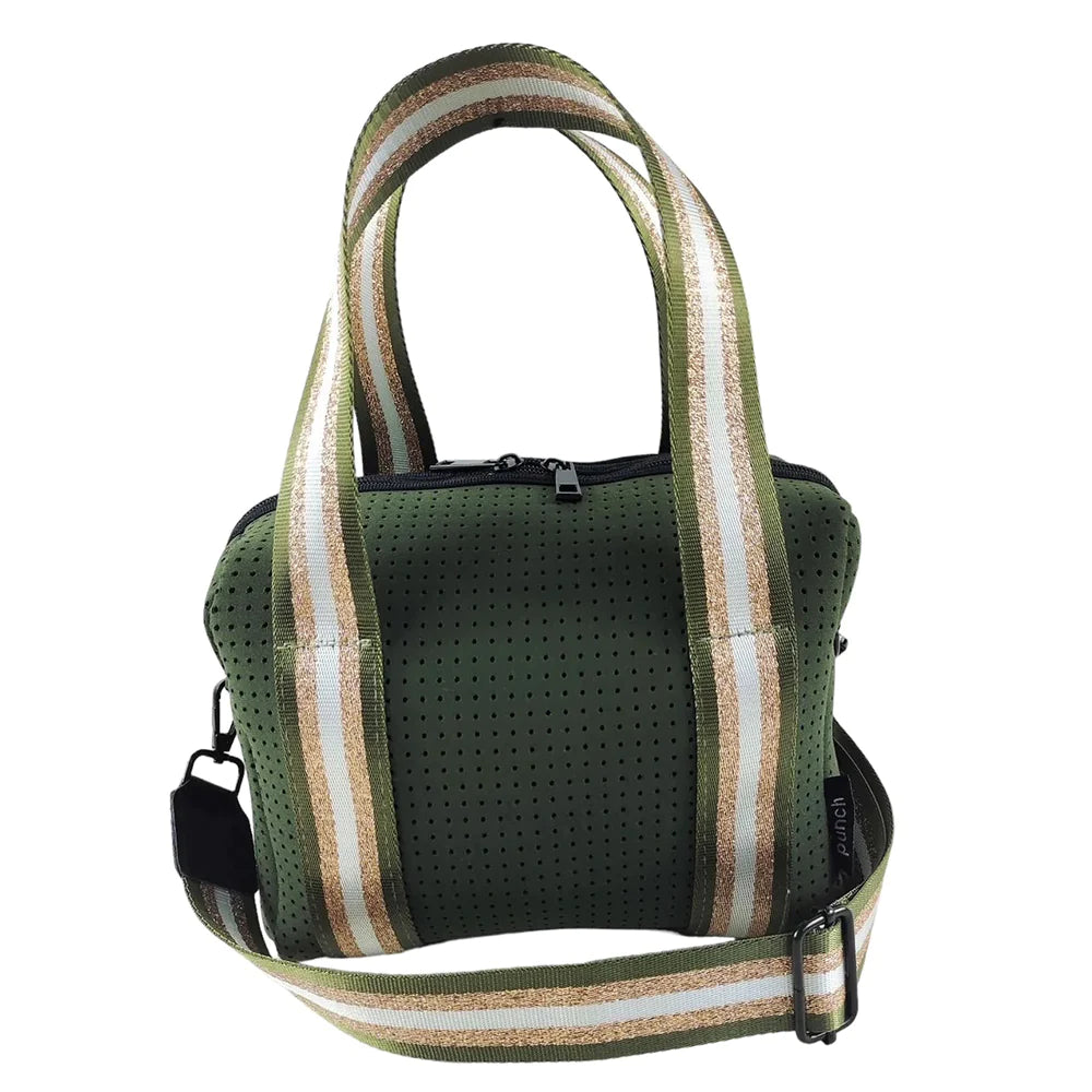 neoprene barrel cross body bag - olive