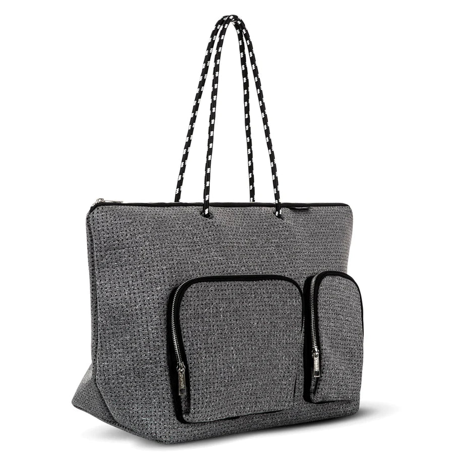neoprene tote bag with double pocket - melange grey