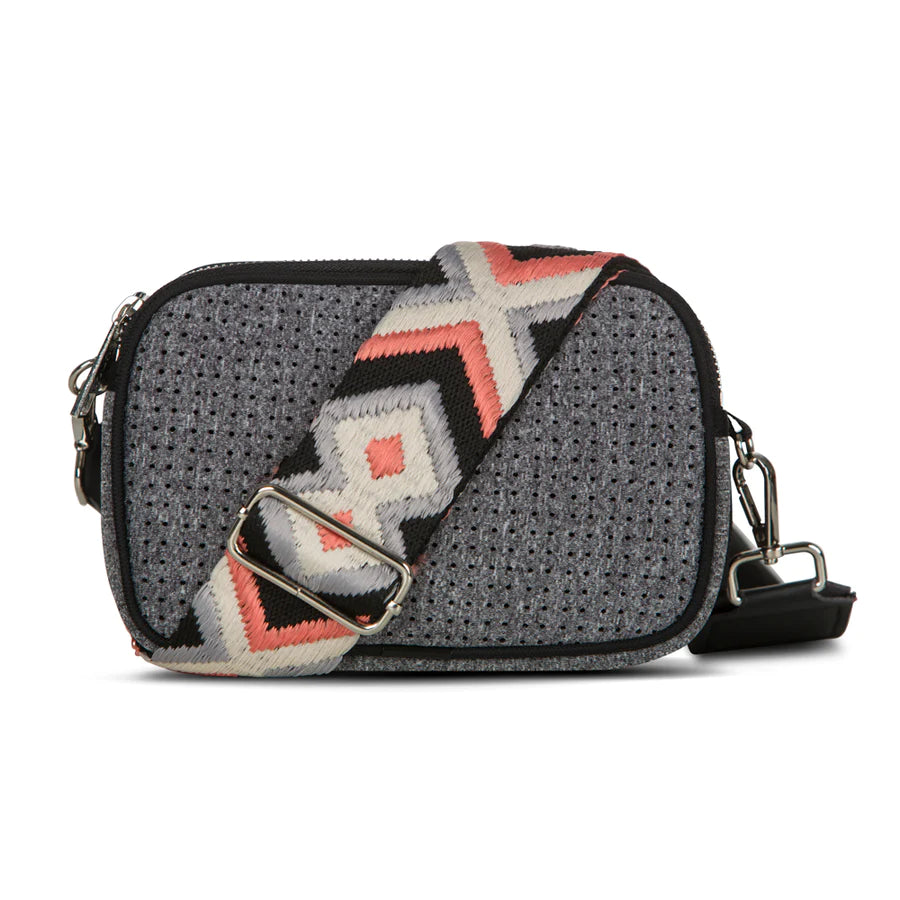 neoprene double zip body bag - melange grey with salmon strap