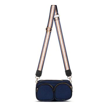 neoprene double pocket crossbody bag - navy