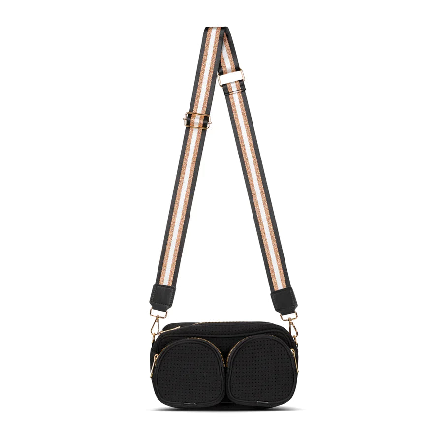neoprene double pocket crossbody bag - black