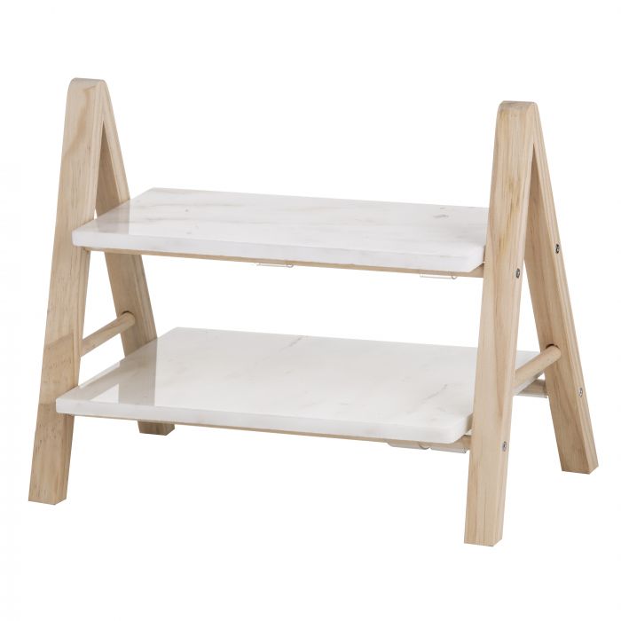 taste jimena 2 tier serving platter marble/pinewood base plate 28x12cm/ top plate 18x28cm/ 33x18x27cm