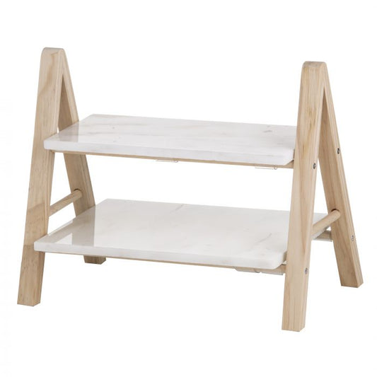 taste jimena 2 tier serving platter marble/pinewood base plate 28x12cm/ top plate 18x28cm/ 33x18x27cm