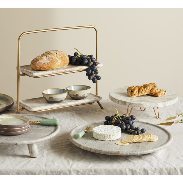 amalfi bastil round footed serving platter beige/brass