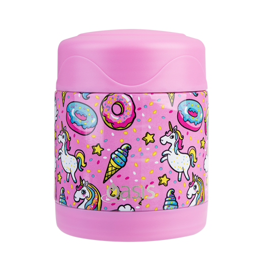 oasis stainless steel double wall insulated kids food flask 300ml - unicorn