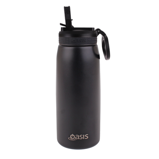 oasis stainless steel double wall insulated sports bottle w/ sipper spout 780ml - black