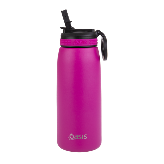 oasis stainless steel double wall insulated sports bottle w/ sipper spout 780ml - fuchsia