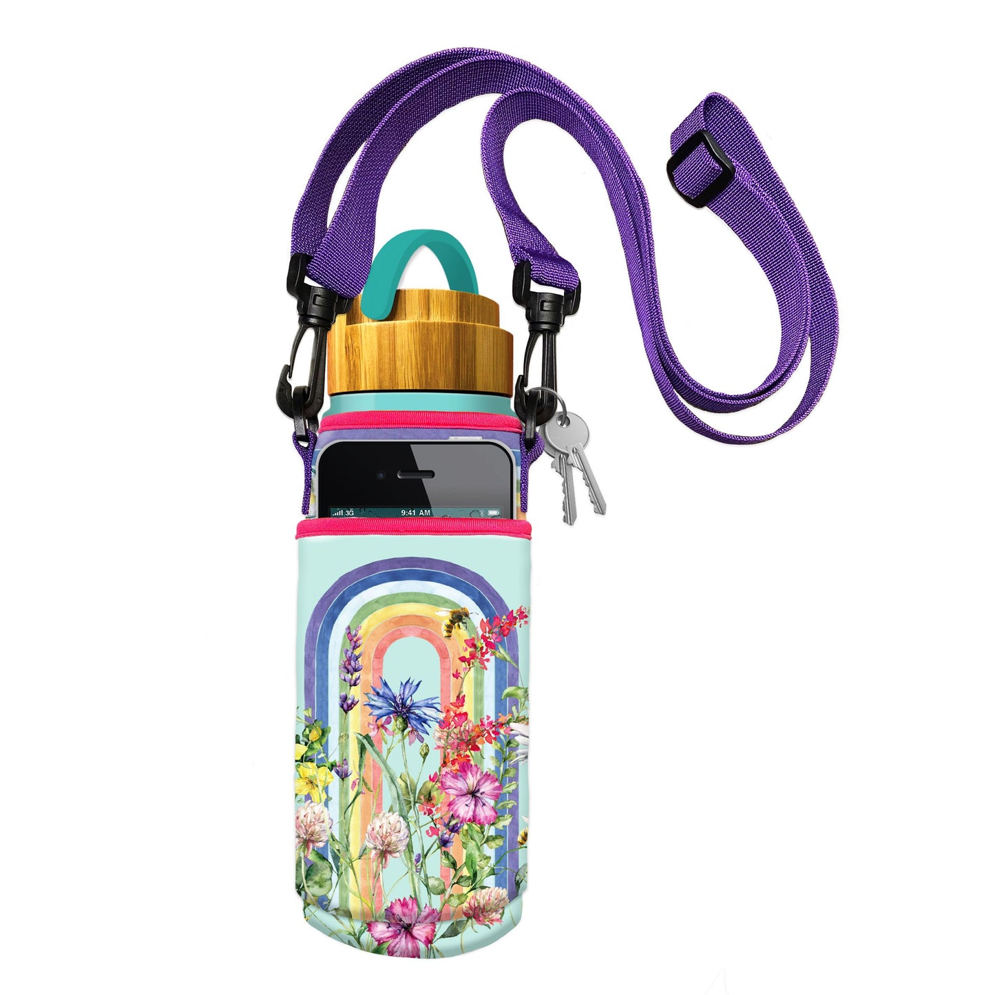 lisa pollock bottle /phone holder - wildflower rainbow