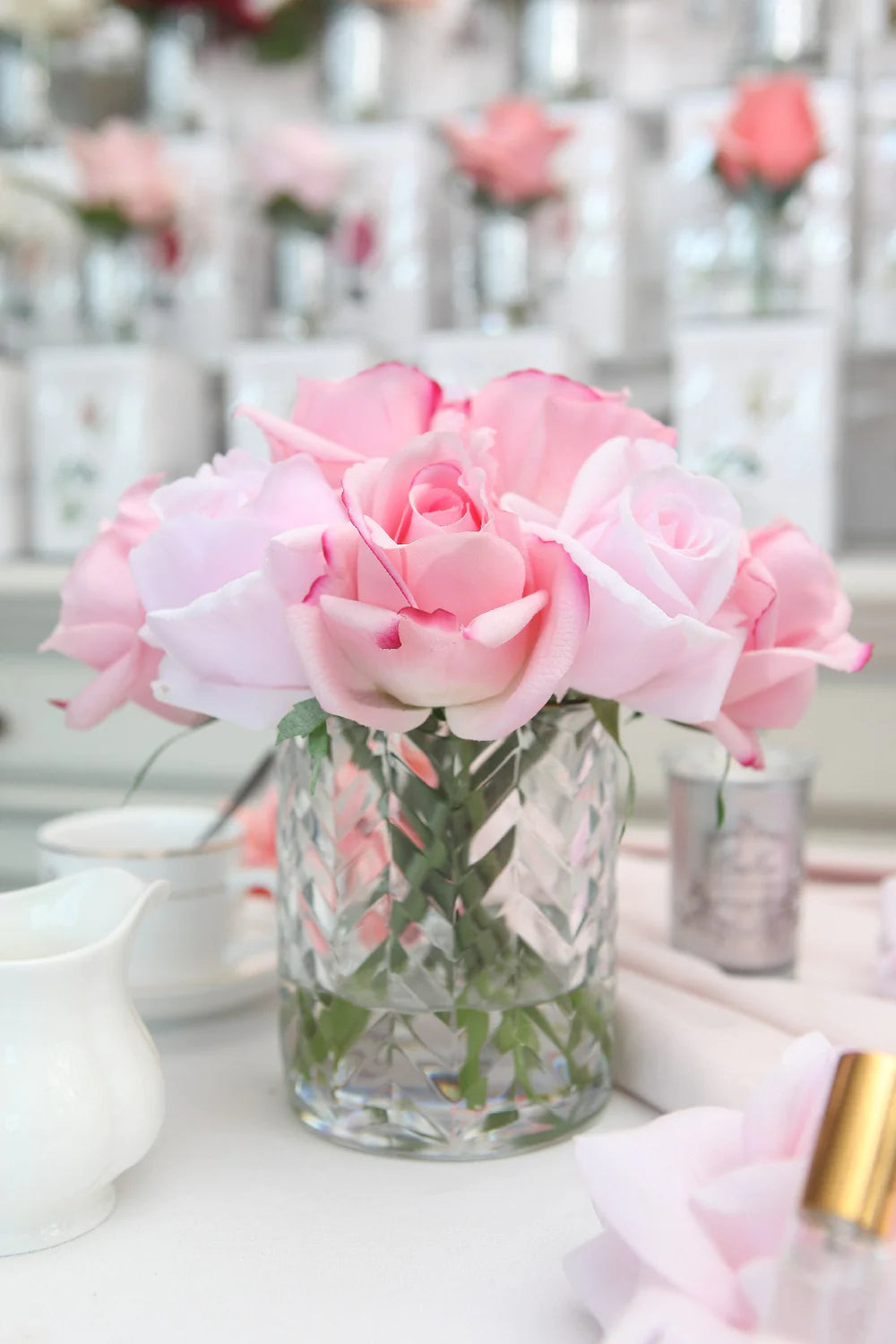 cote noire - herringbone flower pink - mixed rose buds -clear -HCF09
