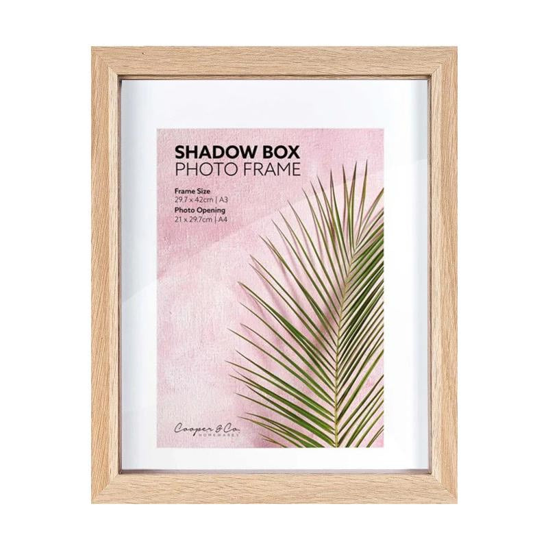 a3 mat to a4 shadow box wooden photo frame - oak