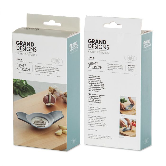 grand designs kitchen grate & crush - 2 in 1 garlic crusher