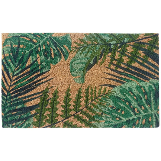 tropical leaves coir doormat 75x45cm