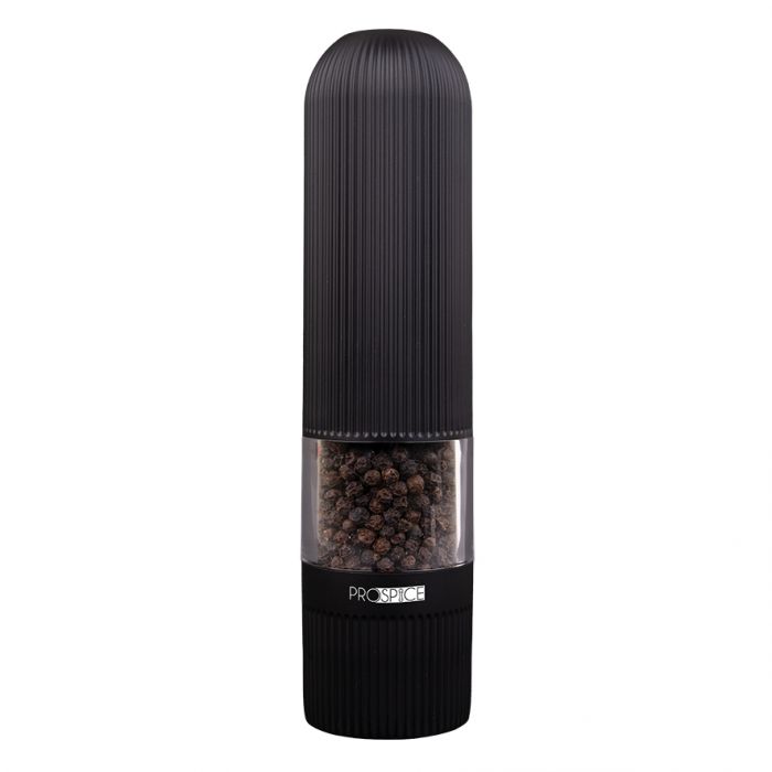 prospice "linear" ribbed battery operated salt & pepper mill set 20.5cm - black