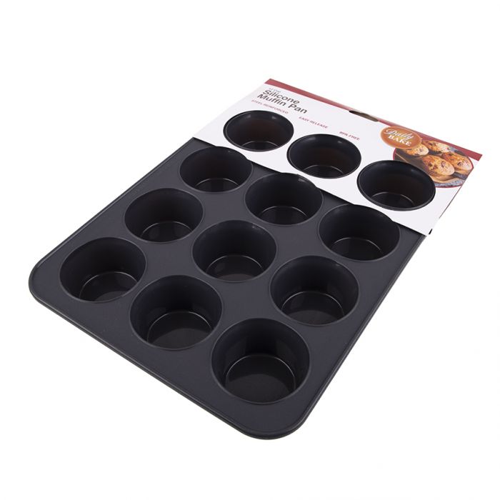 daily bake silicone 12 cup muffin pan - charcoal