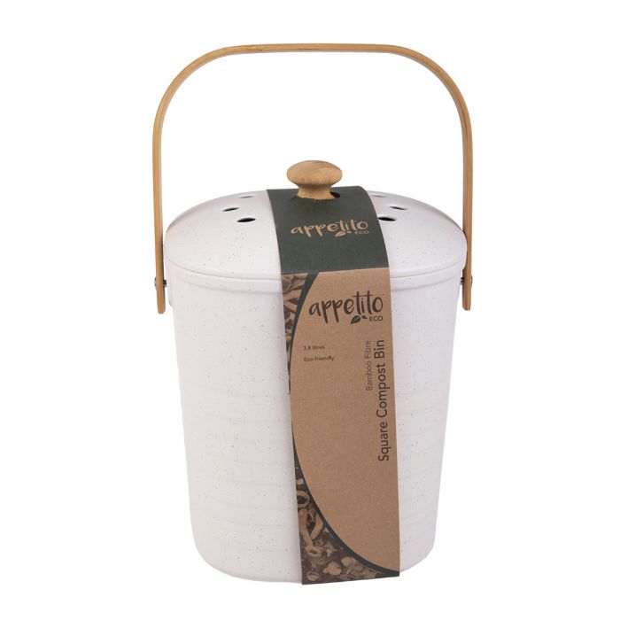 appetito square bamboo fibre compost bin 3.8l - white