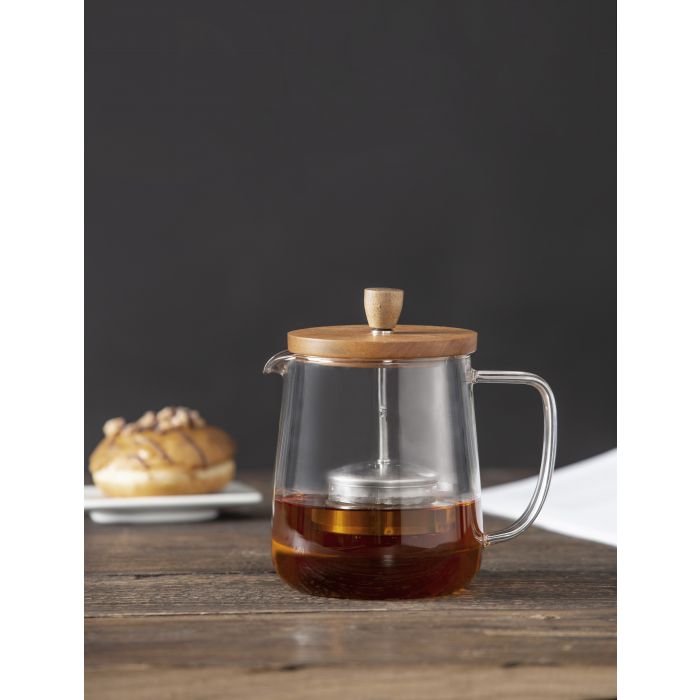 leaf & bean naples tea pot with acacia lid & infuser clear/natural