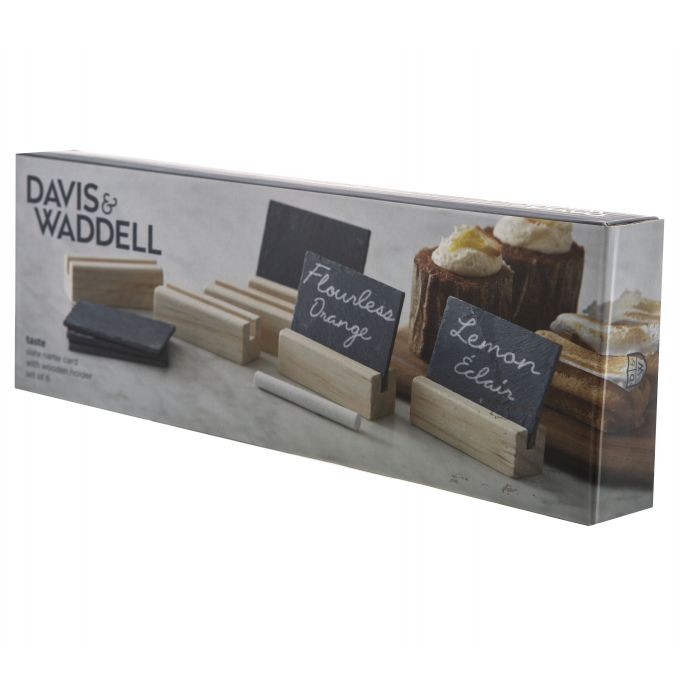 davis & waddell slate and wood name card set/7 grey/natural/white 8x7x2.5cm