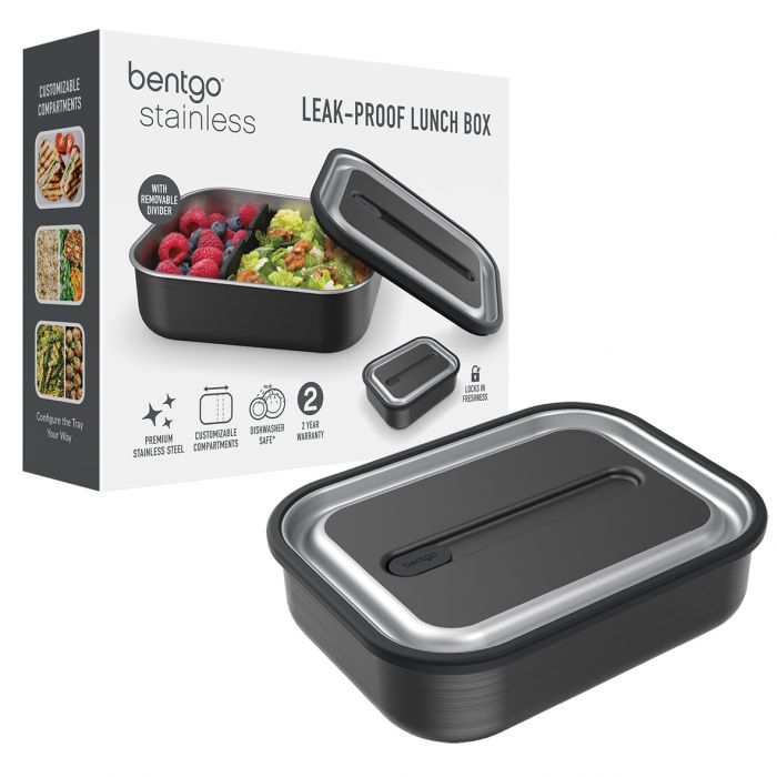 bentgo stainless steel leak-proof lunch box 1200ml - carbon black