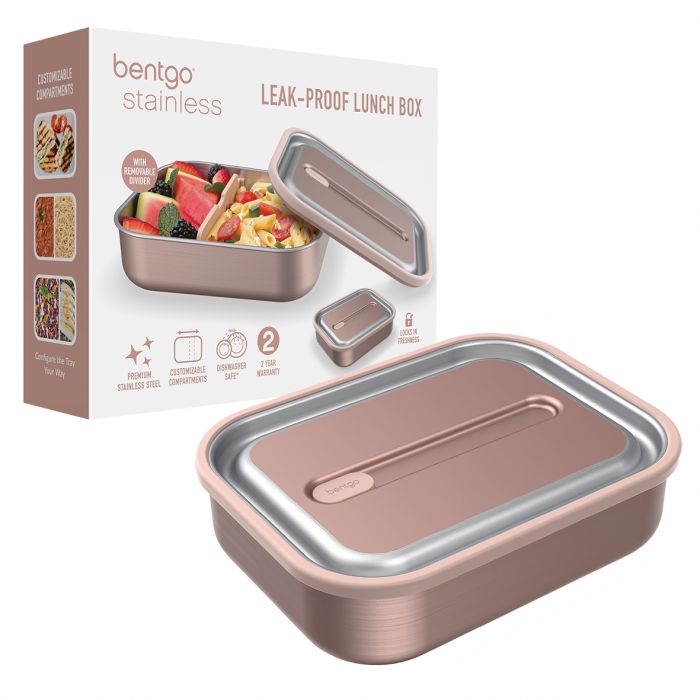 bentgo stainless steel leak-proof lunch box 1200ml - rose gold