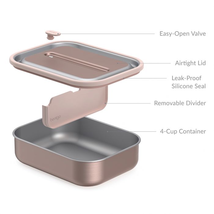 bentgo stainless steel leak-proof lunch box 1200ml - rose gold