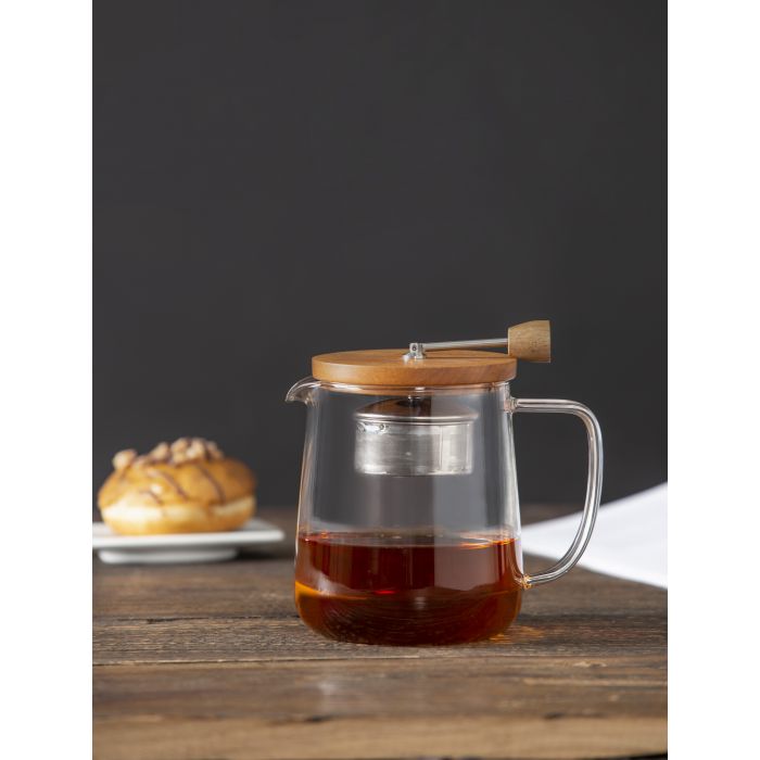 leaf & bean naples tea pot with acacia lid & infuser clear/natural