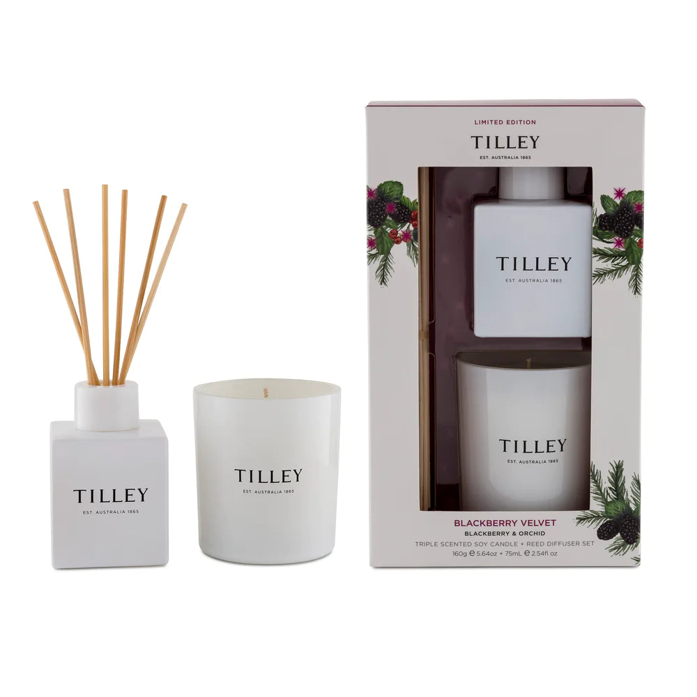 blackberry velvet candle & reed gift set