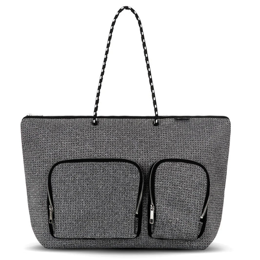 neoprene tote bag with double pocket - melange grey