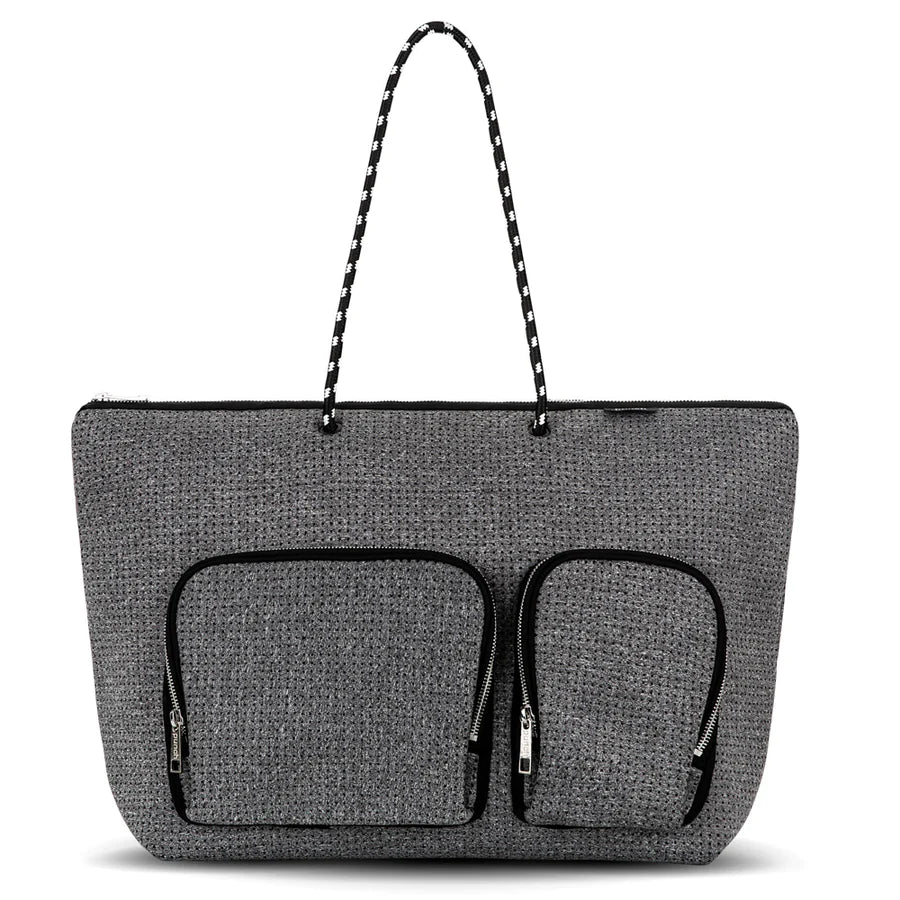 neoprene tote bag with double pocket - melange grey