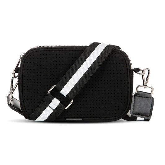 neoprene double zip crossbody bag - black