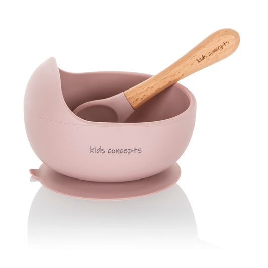 kids concepts suction base bowl & spoon set - dusty pink