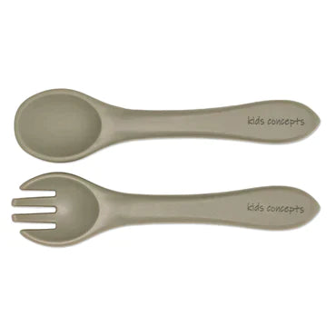 kids concepts soft silicone fork and spoon set - sage