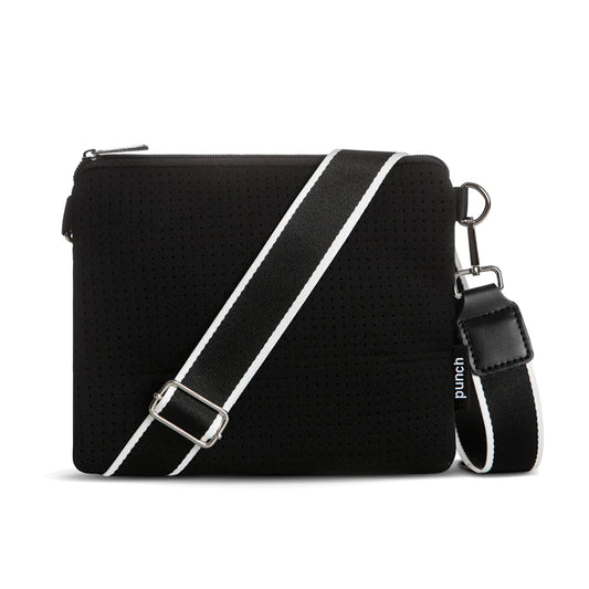 neoprene flat crossbody bag black - large