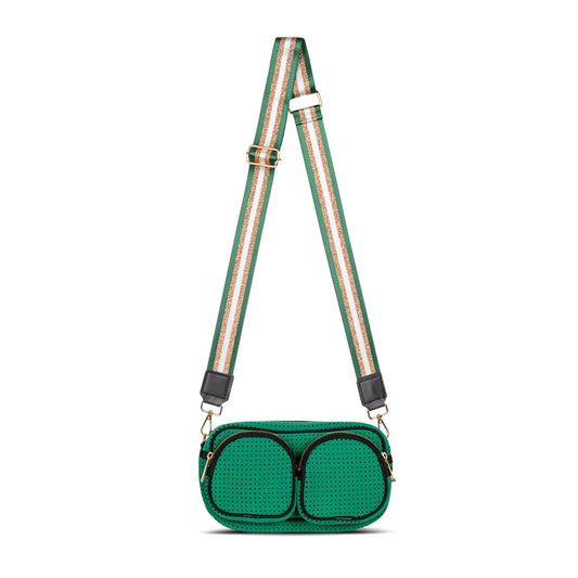 neoprene double pocket crossbody bag- green