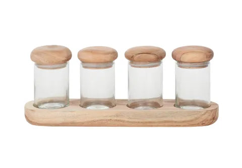 amaya wood/glass spice set tray 25x11cm