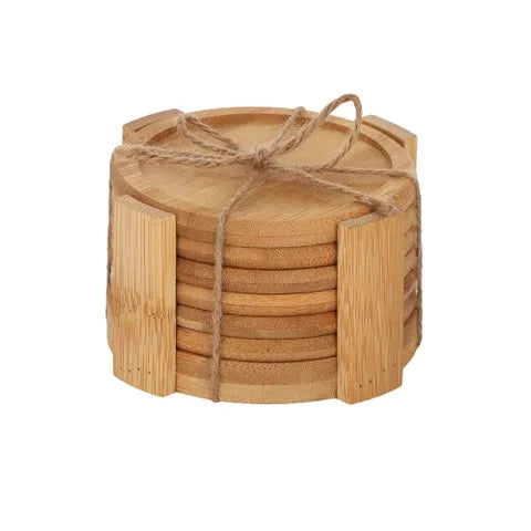 bamboo s/6 coasters with holder 10cm