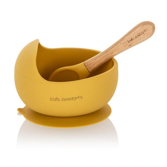 kids concepts suction base bowl & spoon set - mustard
