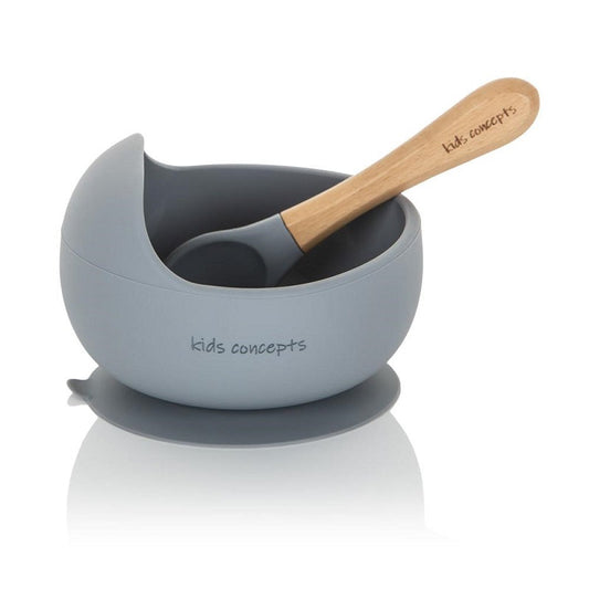 kids concepts suction base bowl & spoon set - pale blue
