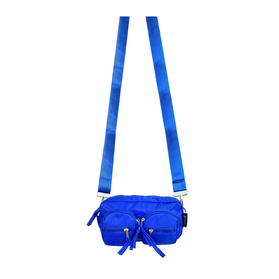 nylon double pocket cross body bag - cobalt