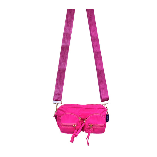 nylon double pocket cross body bag - neon pink