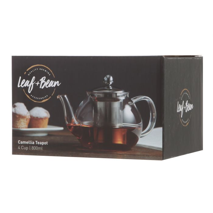 leaf & bean camellia teapot with filter clear/stainless steel