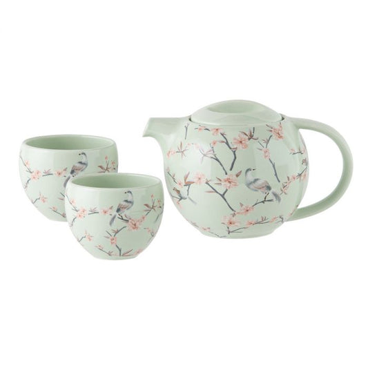 leaf & bean volary teapot with cups 3pce set