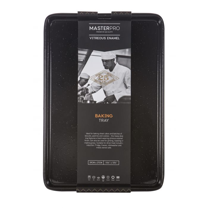 masterpro professional vitreous enamel baking tray black