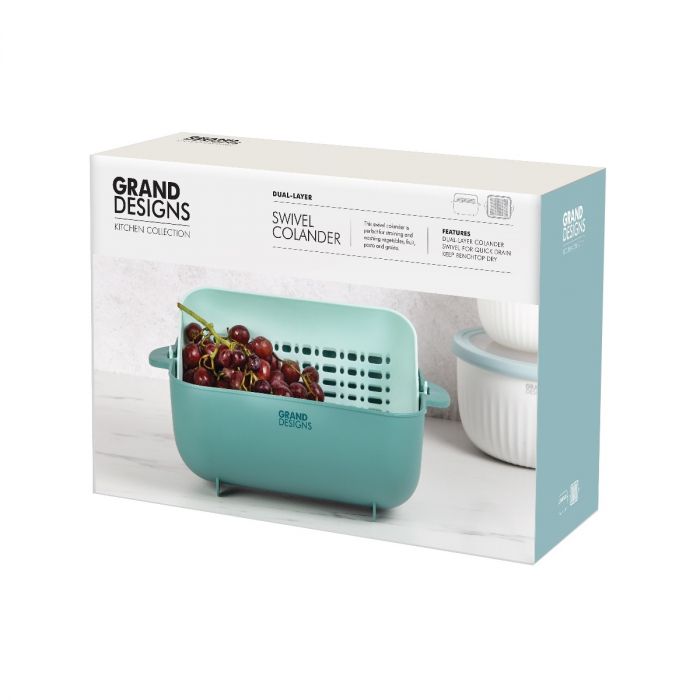 grand designs kitchen swivel colander green 29x20x11cm