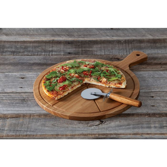 maverick flinders pizza board & wheel 2pce natural/stainless steel board