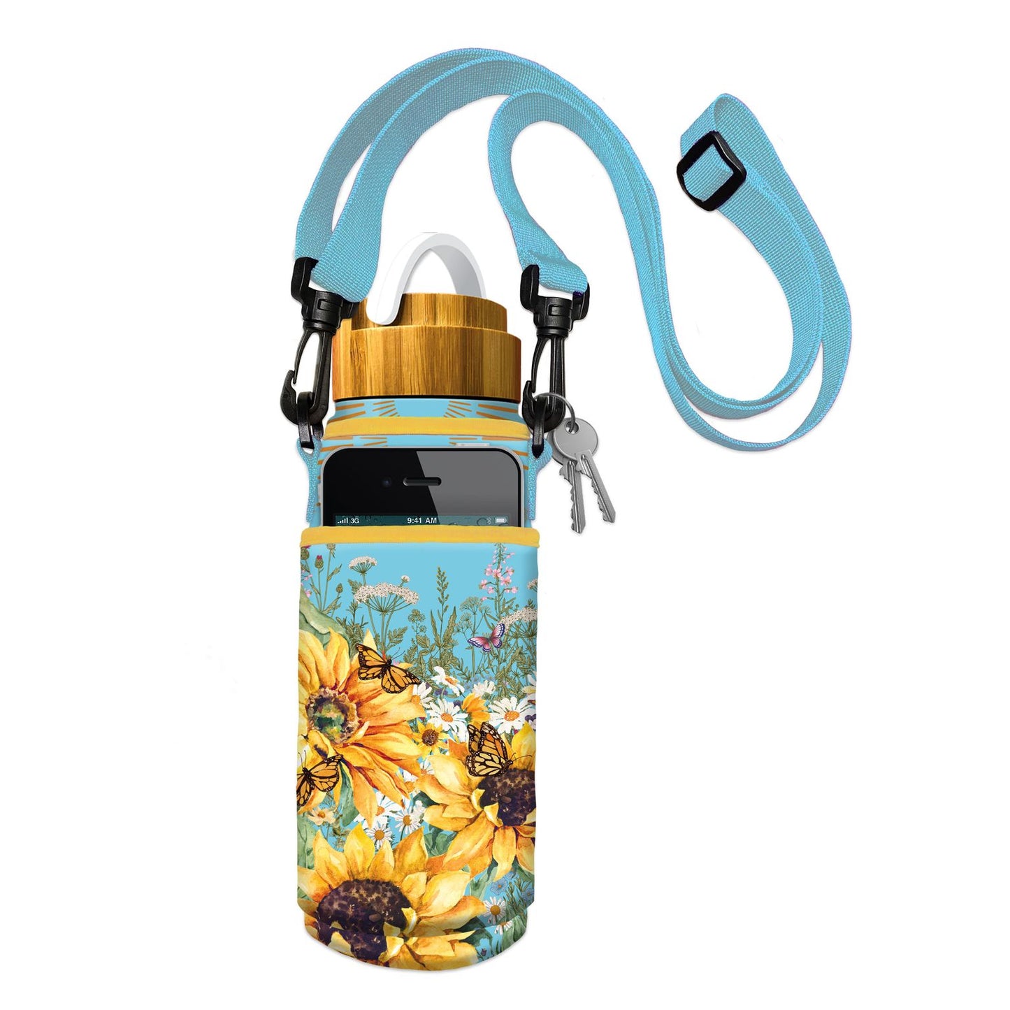 lisa pollock bottle /phone holder - field of gold