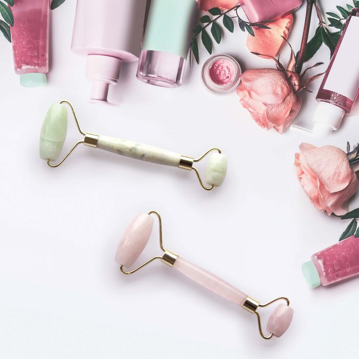 is gift facial rollers jade & rose quartz - green