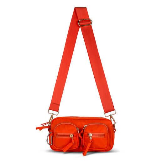 nylon double pocket cross body bag - orange